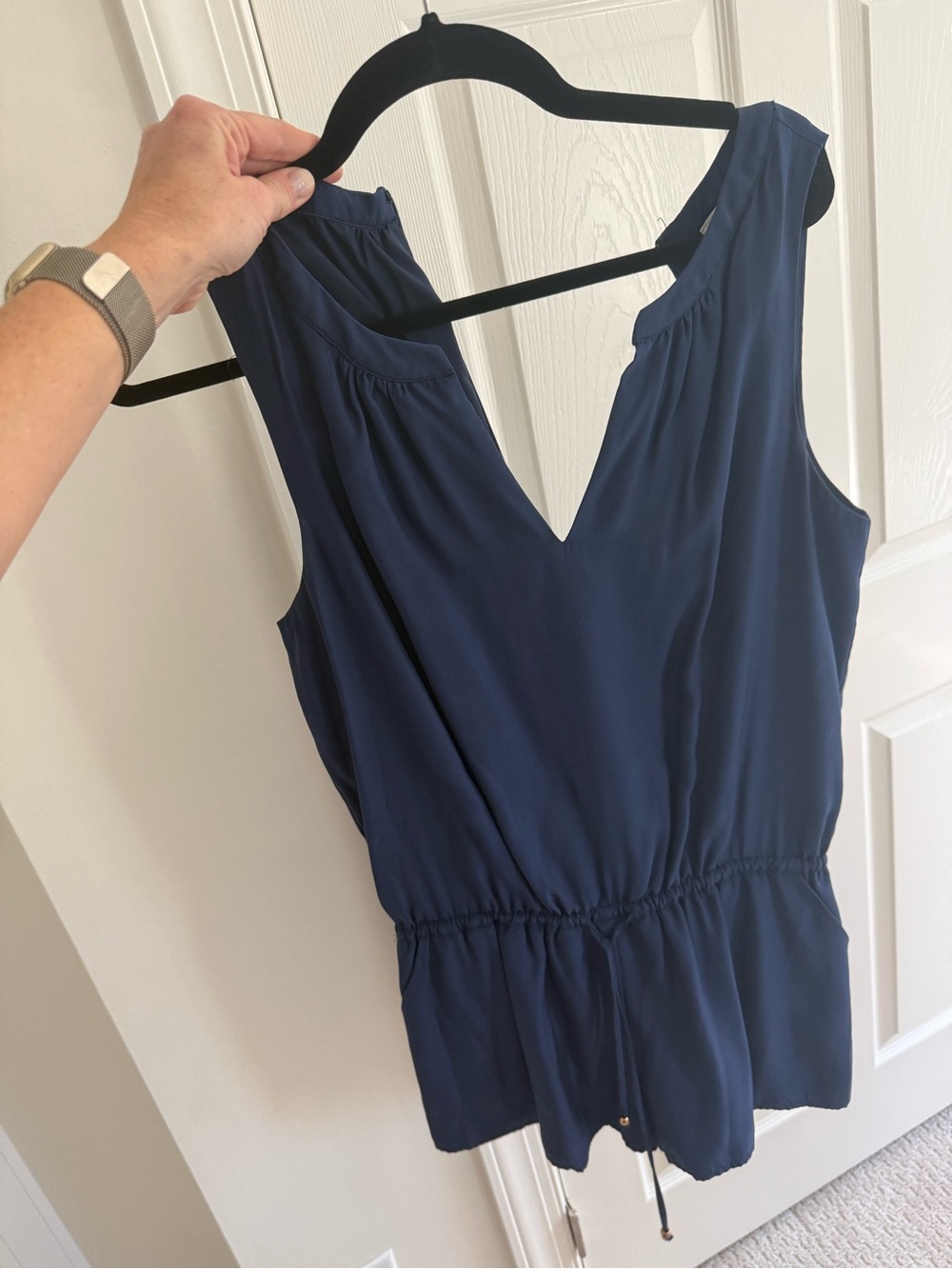 JB by Julie Brown Navy V-Neck Sleeveless Drawstring Top